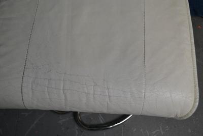 LOT 151 KEBE MADE IN DENMARK WHITE LEATHER AND CHROME OTTOMAN