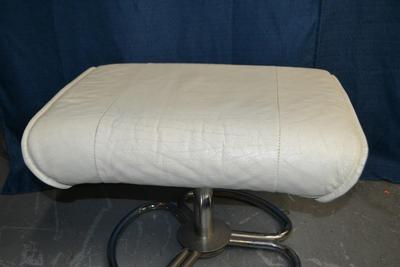 LOT 151 KEBE MADE IN DENMARK WHITE LEATHER AND CHROME OTTOMAN