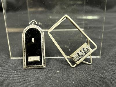 Vintage Monogrammed Jewelry SWANK Money Clip Marathon Sterling Silver Locket Stamp Holder