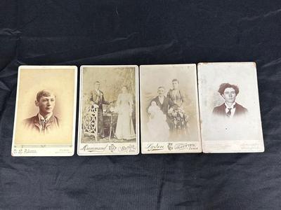 Set of Four Antique Sepia B&W Cabinet Card Photographs Photos