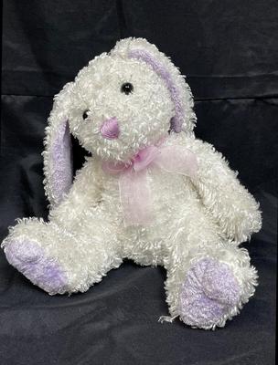 Vintage Dandee Collector's Choice Fuzzy White Bunny Rabbit with Purple Ears Nose Feet