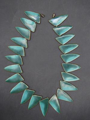 Vintage Designer Pottery Alice Lund Denmark Modernist Ceramic Glaze Turquoise Tooth Necklace