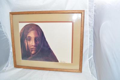 Framed & Matted "Woman of Arabia" Signed Pyrography Print by David Kreider 4/575