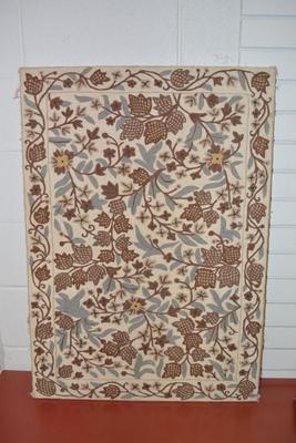 Hand Done Wool Crewel Embroidery Neutral Tone Floral Design