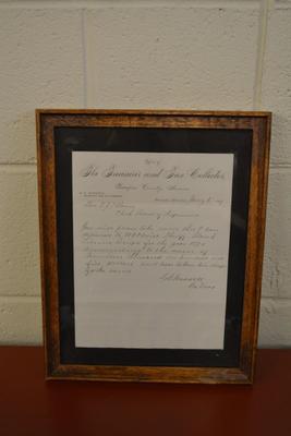 Framed & Matted Loan Repayment Receipt from 1889