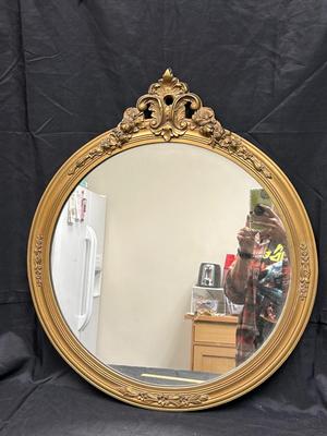 Vintage Hollywood Regency Style Round Wall Hanging Mirror