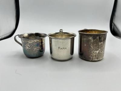 Set of Three Personalized Monogram Initial Sterling Silver Children's Handled Cups