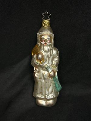 White and Gold Blown Glass Santa Claus St. Nick Christmas Holiday Tree Ornament