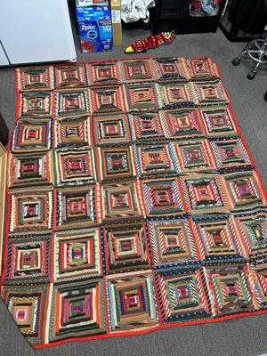 Vintage Hand Made Colorful Strip Squares Quilt Blanket