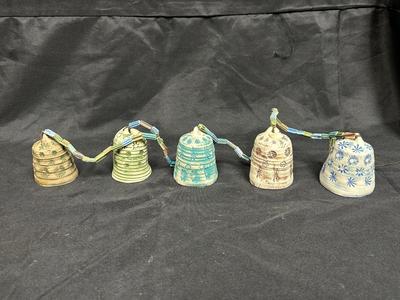 Vintage Hanging Clay Ceramic Pottery Hand Painted Bells