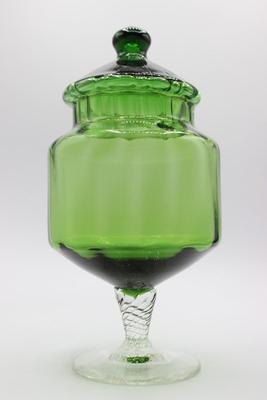 Vintage Green Art Glass Mid Century Stemmed Apothecary Candy Jar