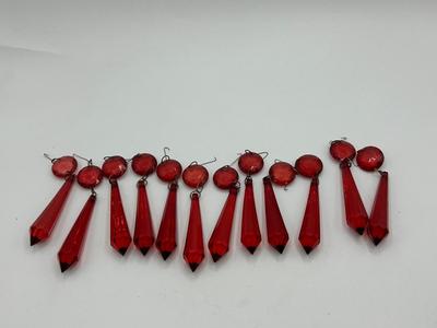 Red Plastic Prism Crystal Chandelier Drops Lot of 12