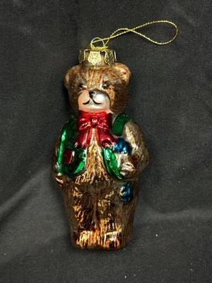 Blown Glass Teddy Bear Christmas Holiday Tree Ornament