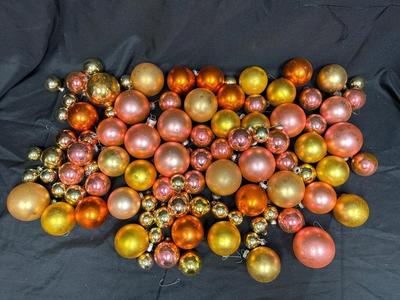Huge Mixed Lot of Vintage Gold Orange Peach Glass Christmas Holiday Tree Ornaments Various Sizes