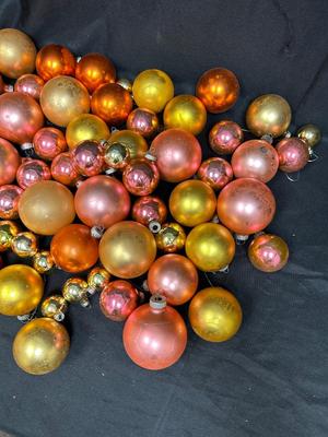 Huge Mixed Lot of Vintage Gold Orange Peach Glass Christmas Holiday Tree Ornaments Various Sizes