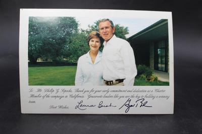 Signed Publicity Contribution Thank You Photo of Laura and President Bush