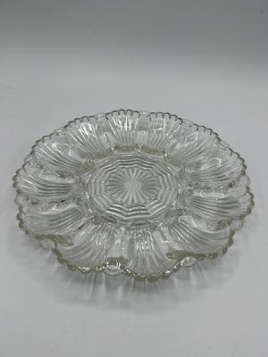 Vintage Clear Pressed Glass Deviled Egg Plate Platter