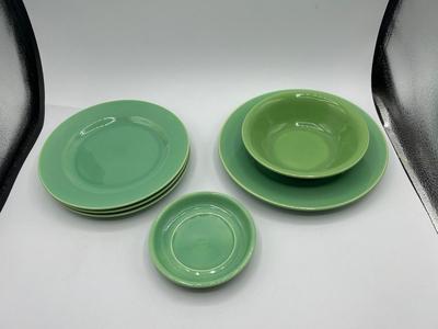 Vintage Jadeite Green California Pottery Dish Set Plates Bowl Franciscan Gladding McBean