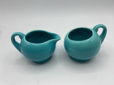 Vintage Turquoise Robin's Egg Blue Cream Pitcher and Open Sugar Bowl Metlox Poppy Trail California Pottery