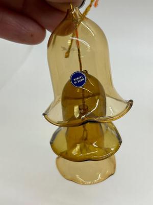Set of Four Amber Glass Hanging Bell Inside Bell Ornament Figurine