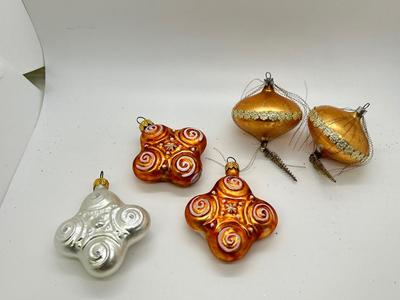 Vintage Lot of 5 Odd Shape Blown Glass Christmas Holiday Tree Ornament Decorations