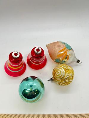 Mixed Lot of Colorful Blown Glass Christmas Holiday Ornaments Bells Bulbs Shiny Brite