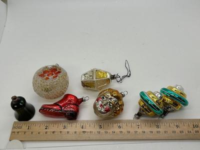 Mixed Lot of Small Blown Glass Holiday Christmas Ornaments Shoe Face Bell Tops