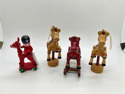 Wooden Christmas Holiday Rocking Horse Tree Ornaments