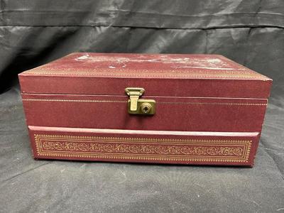 Vintage MELE Tiered Jewelry Box Burgundy and Gold Slide Out Drawer