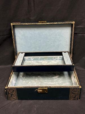 Vintage Navy Blue and Gold Tiered Jewlery Box