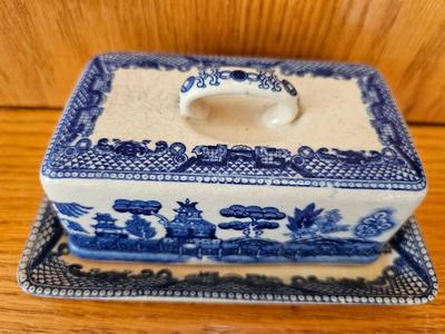 Antique Blue and white Transferware Butter Dish