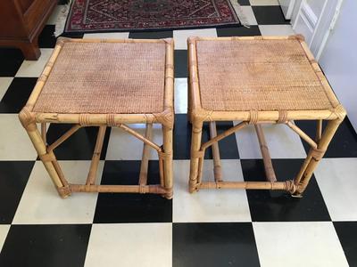Pair rattan and bamboo end table.