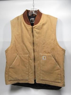 Vintage Carhartt Quilt Lined Full Zip Worker Vest Light Brown Large Sleeveless Jacket