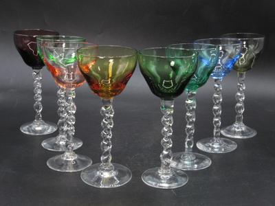 Lot of Multicolored Twisted Stemmed Small Shot Tasting Liquor Drinking Glasses