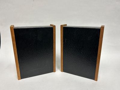 Pair of Vintage Midcentury Minimalist Wood and Faux Leather Bookends