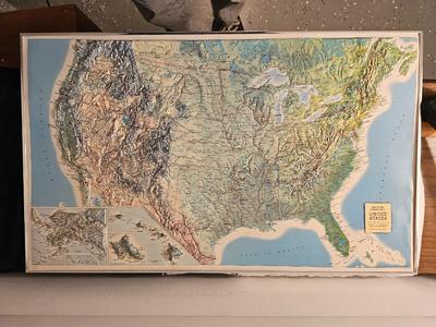 Vintage Raised Relief Rand McNally Map of the United states