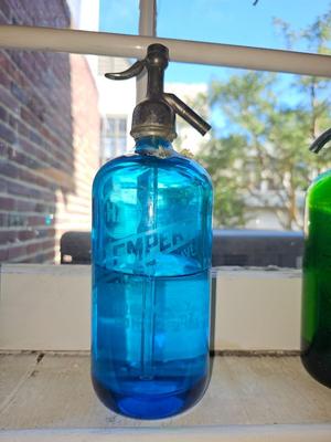 Antique blue Seltzer Bottle with label Bronx