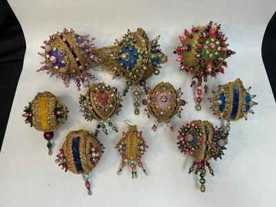 Vintage Lot of Ornate Pin Sequined Fabric Decorated Christmas Holiday Ornaments