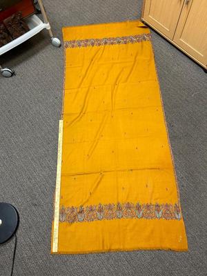 Vintage Golden Yellow Hand Embroidered Table Runner or Shoulder Wrap Scarf