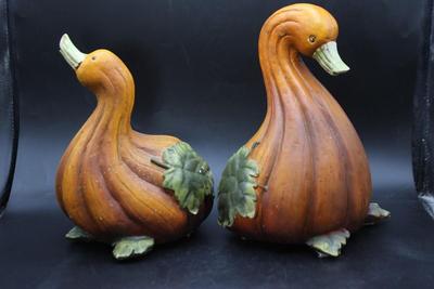 Pair of Collections Etc. Pumpkin Gourd Duck Goose Fall Home Decor Figurines