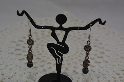 925 Sterling and Lapis Incan Figure Drop Earrings 4.0g