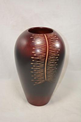 Hand Turned Wood Vase w/ Incised Design 12"