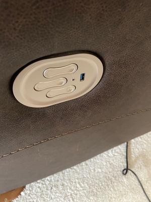 Brown Leather Love Seat with Power & USB Port