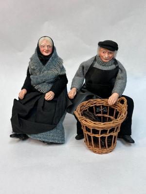 Pair of Vintage Vacation Souvenir Composite Elderly Couple Figurine Dolls European