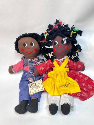 Vintage Original Gambina Dolls Ninkie and Jody African American Rag Doll Plush with Tags