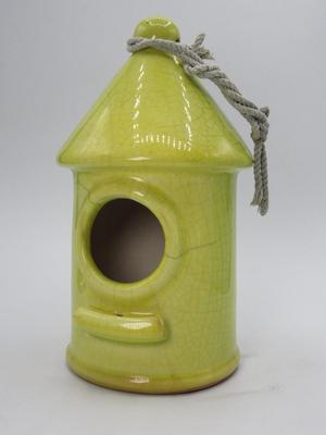 Small Retro Yellow Ceramic Modern Bird House Hanging Garden Yard Art