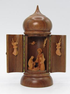 Small Retro Wooden Minaret Spire Column Miniature Religious Nativity Scene