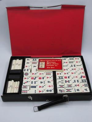Chinese Mah-Jongg Tile Game Set with Vintage Modern National Mah-Jongg League Inc. 31st Year Pamphlet