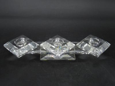 Vintage Swarovski Silver Crystal Faceted Triple Square MCM Candle Holder with Original Box & Pamphlets