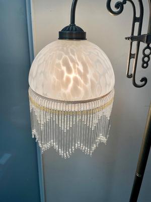 Victorian Art Deco Style Floor Lamp with Beaded Fringe Shade
